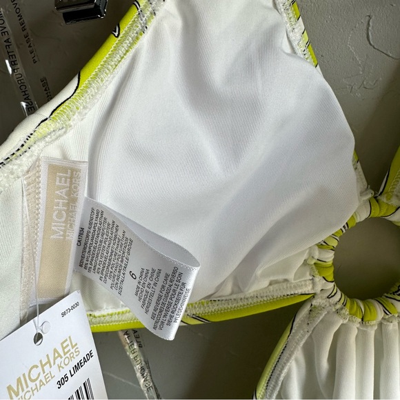 Michael Kors Women's Printed O-Ring One Piece Swimsuit - Cutout Lime Zebra SZ 6 - Picture 8 of 14
